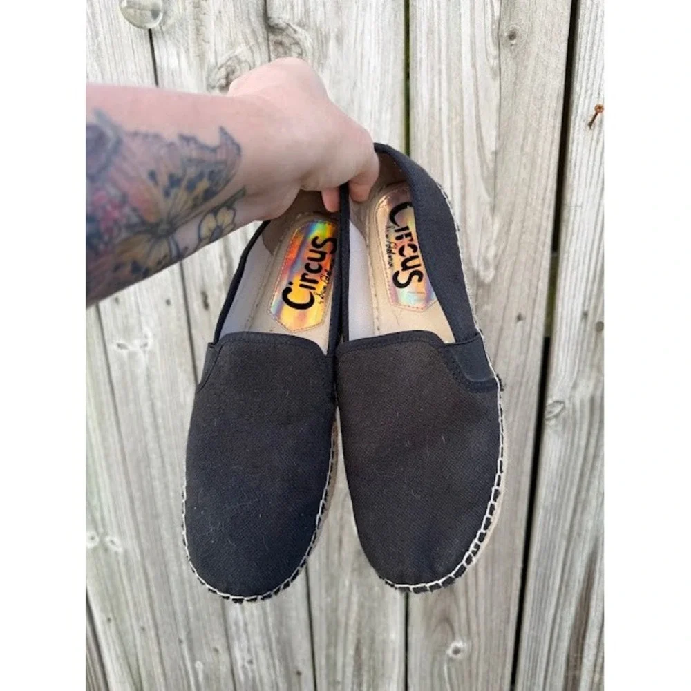 Boho Coastal Circus by Sam Edelman Espadrille Flats 9 Black Canvas Slip On Shoes